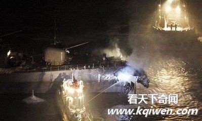 实拍日本驱逐舰与韩国货船相撞起大火事故现场 三海员受伤(组图15